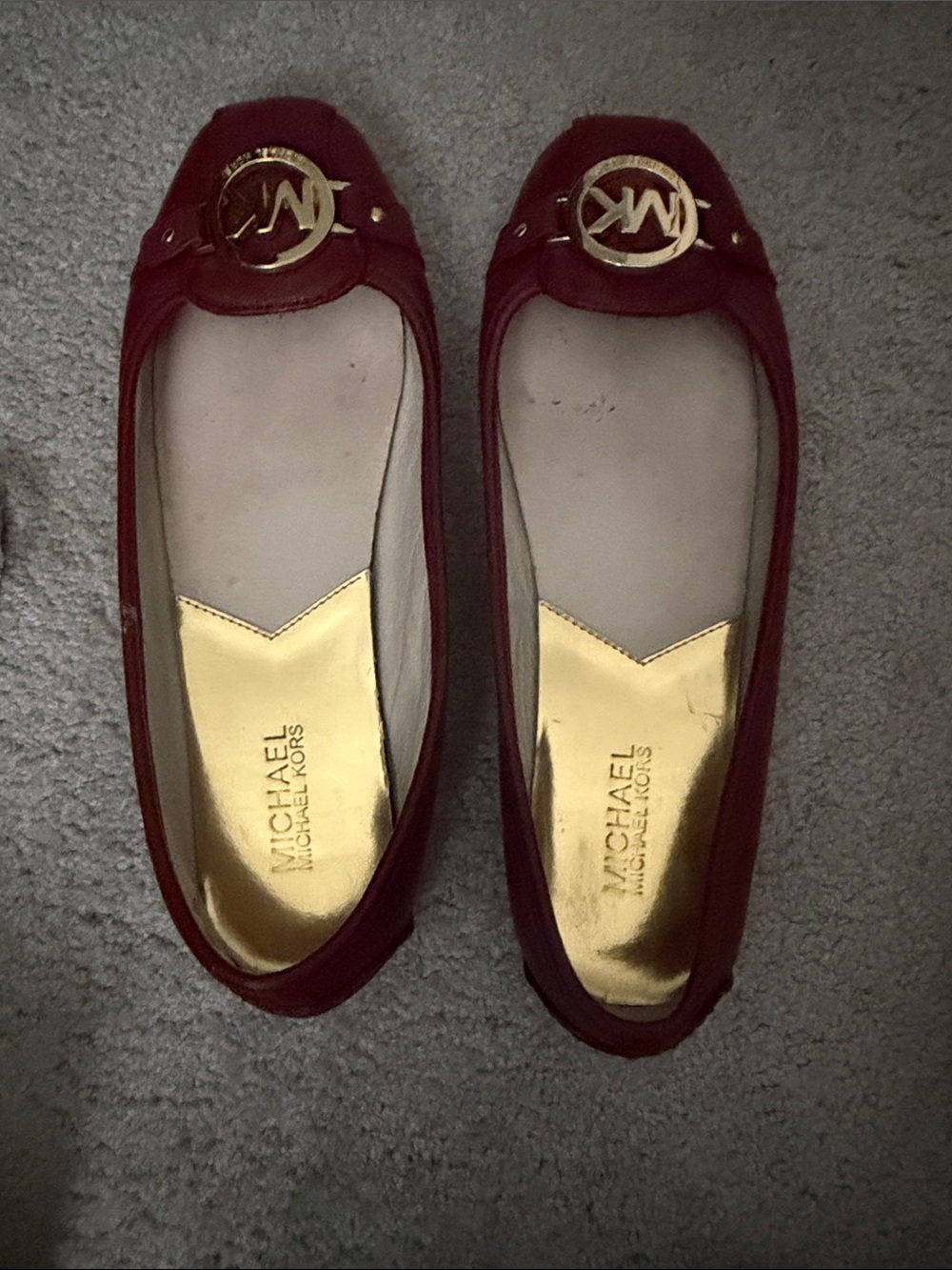 Michael Kors Burgundy Logo Round-Toe Ballet Flats